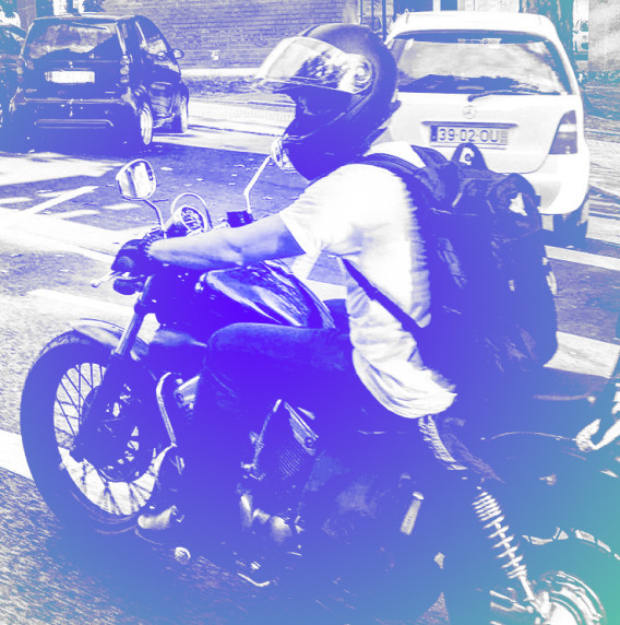 ORGO developer João Magalhães on a motorcycle